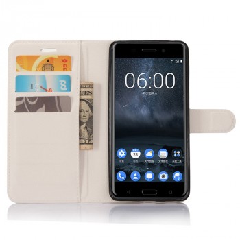 Чехол портмоне подставка для Nokia 6 с магнитной защелкой и отделениями для карт Белый