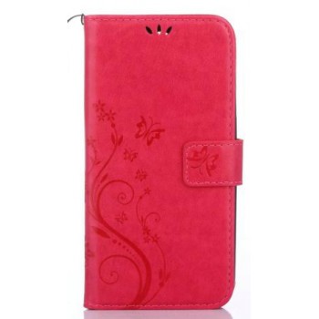 Чехол портмоне подставка текстура Цветы на силиконовой основе с отсеком для карт на магнитной защелке для Nokia 6  Красный