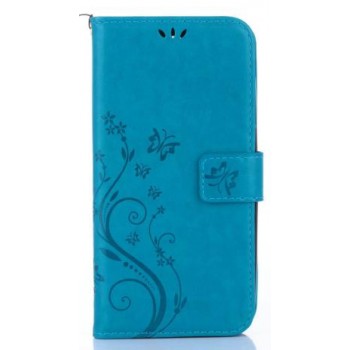 Чехол портмоне подставка текстура Цветы на силиконовой основе с отсеком для карт на магнитной защелке для Nokia 6  Синий