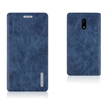 Винтажный чехол горизонтальная книжка подставка текстура Узоры на силиконовой основе и присосках с отсеком для карт для Nokia 6  Синий