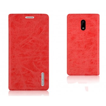 Винтажный чехол горизонтальная книжка подставка текстура Узоры на силиконовой основе и присосках с отсеком для карт для Nokia 6  Красный