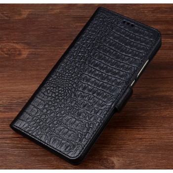 Кожаный чехол портмоне подставка (премиум нат. кожа крокодила) с крепежной застежкой для Asus ZenFone 3 Zoom  Черный
