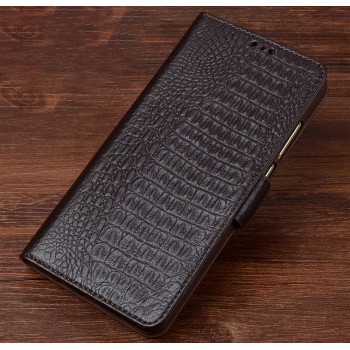 Кожаный чехол портмоне подставка (премиум нат. кожа крокодила) с крепежной застежкой для Asus ZenFone 3 Zoom  Коричневый