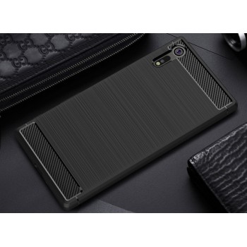 Силиконовый матовый непрозрачный чехол с текстурным покрытием Металлик для Sony Xperia XZ/XZs Черный