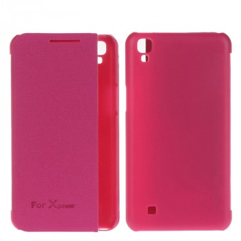 Чехол горизонтальная книжка на пластиковой основе с окном вызова для LG X Power  Розовый