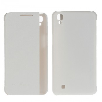 Чехол горизонтальная книжка на пластиковой основе с окном вызова для LG X Power  Белый