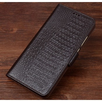 Кожаный чехол портмоне подставка (премиум нат. кожа крокодила) с крепежной застежкой для Nokia 3  Коричневый