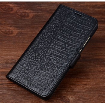 Кожаный чехол портмоне подставка (премиум нат. кожа крокодила) с крепежной застежкой для Nokia 3  Черный
