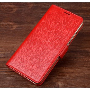 Кожаный чехол портмоне подставка (премиум нат. кожа) с крепежной застежкой для Nokia 3  Красный