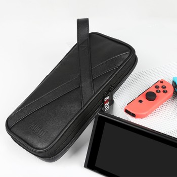 Кожаный мешок папка (иск. кожа) с отсеком для карт и ремешком на кисть на молнии для Nintendo Switch  Черный