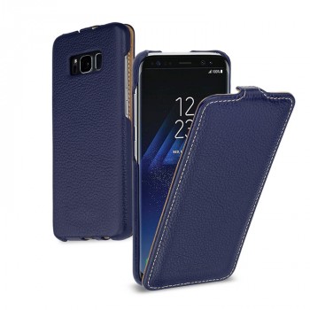 Кожаный чехол вертикальная книжка (премиум нат. кожа) для Samsung Galaxy S8  Синий