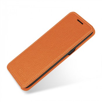 Кожаный чехол горизонтальная книжка (премиум нат. кожа) для Samsung Galaxy S8 Оранжевый