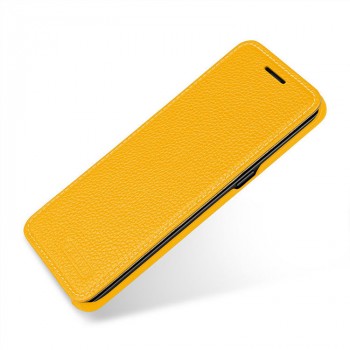 Кожаный чехол горизонтальная книжка (премиум нат. кожа) для Samsung Galaxy S8 Желтый