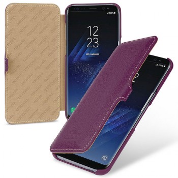 Кожаный чехол горизонтальная книжка (премиум нат. кожа) с крепежной застежкой для Samsung Galaxy S8 Фиолетовый