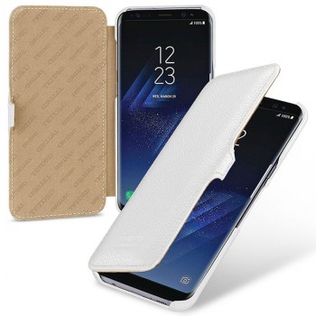 Кожаный чехол горизонтальная книжка (премиум нат. кожа) с крепежной застежкой для Samsung Galaxy S8 Белый