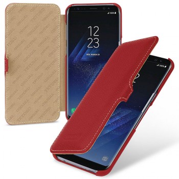 Кожаный чехол горизонтальная книжка (премиум нат. кожа) с крепежной застежкой для Samsung Galaxy S8 Красный