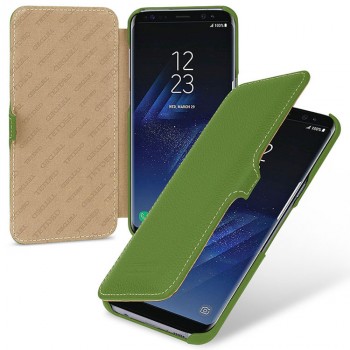 Кожаный чехол горизонтальная книжка (премиум нат. кожа) с крепежной застежкой для Samsung Galaxy S8 Зеленый