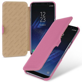 Кожаный чехол горизонтальная книжка (премиум нат. кожа) с крепежной застежкой для Samsung Galaxy S8 Розовый
