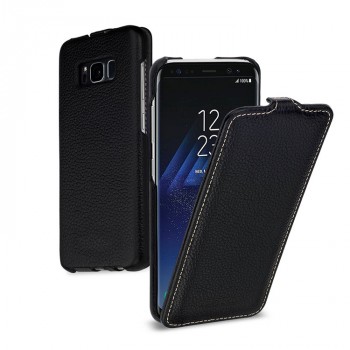 Кожаный чехол вертикальная книжка (премиум нат. кожа) для Samsung Galaxy S8 Plus  Черный