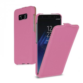 Кожаный чехол вертикальная книжка (премиум нат. кожа) для Samsung Galaxy S8 Plus  Розовый