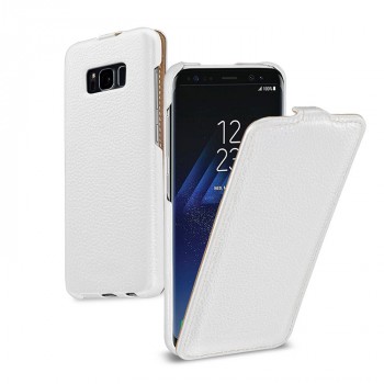 Кожаный чехол вертикальная книжка (премиум нат. кожа) для Samsung Galaxy S8 Plus  Белый