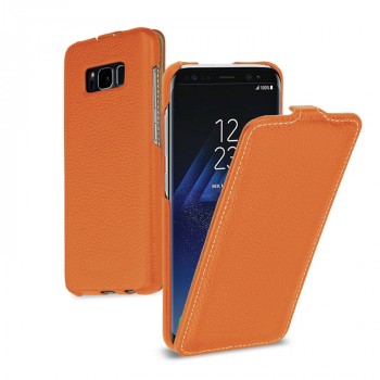 Кожаный чехол вертикальная книжка (премиум нат. кожа) для Samsung Galaxy S8 Plus  Оранжевый