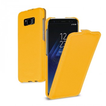Кожаный чехол вертикальная книжка (премиум нат. кожа) для Samsung Galaxy S8 Plus  Желтый