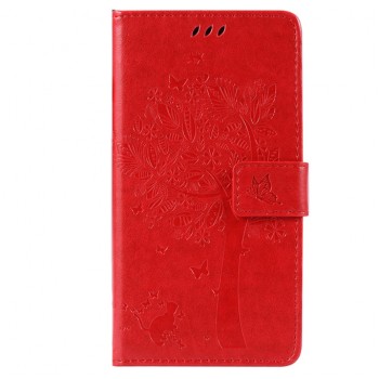 Чехол горизонтальная книжка подставка текстура Дерево на силиконовой основе с отсеком для карт на магнитной защелке для HTC Desire 830  Красный