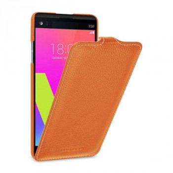 Кожаный чехол вертикальная книжка (премиум нат. кожа) для LG V20 Оранжевый