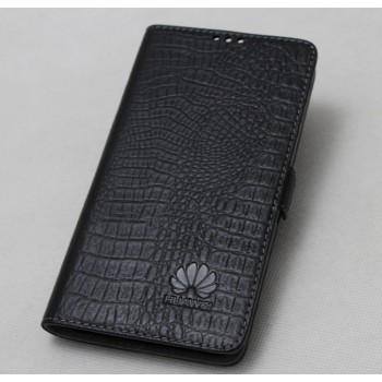 Кожаный чехол горизонтальная книжка подставка (нат. кожа крокодила) с крепежной застежкой для Huawei Honor 9