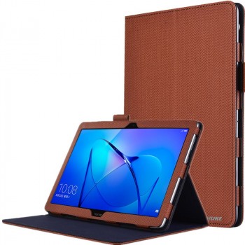 Чехол книжка подставка с рамочной защитой экрана и крепежом для стилуса для Huawei MediaPad T3 10 Коричневый