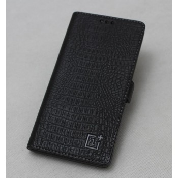 Кожаный чехол горизонтальная книжка подставка текстура Крокодил с крепежной застежкой для OnePlus 5  Черный