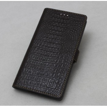Кожаный чехол горизонтальная книжка подставка текстура Крокодил с крепежной застежкой для OnePlus 5  Коричневый