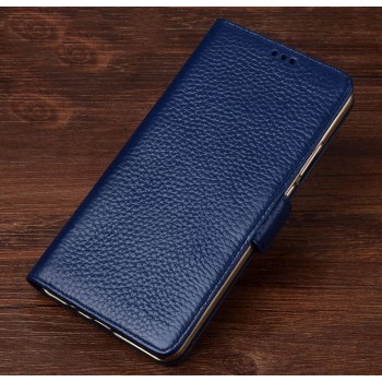 Кожаный чехол портмоне подставка (премиум нат. кожа) с крепежной застежкой для OnePlus 5  Синий