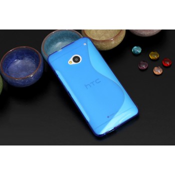 Силиконовый матовый полупрозрачный чехол с нескользящими гранями и дизайнерской текстурой S для HTC One (M7) One SIM (Для модели с одной сим-картой) Синий