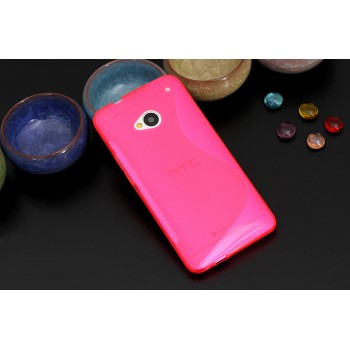 Силиконовый матовый полупрозрачный чехол с нескользящими гранями и дизайнерской текстурой S для HTC One (M7) One SIM (Для модели с одной сим-картой) Розовый