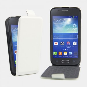 Чехол вертикальная книжка на силиконовой основе на магнитной защелке для Samsung Galaxy Ace 4  Белый