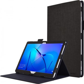 Чехол книжка подставка с рамочной защитой экрана, крепежом для стилуса и тканевым покрытием для Huawei MediaPad M3 Lite 10  Черный
