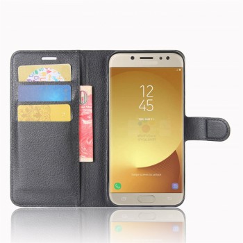 Чехол портмоне подставка на силиконовой основе на магнитной защелке для Samsung Galaxy J7 (2017) Черный
