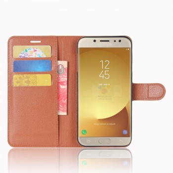 Чехол портмоне подставка на силиконовой основе на магнитной защелке для Samsung Galaxy J7 (2017) Коричневый