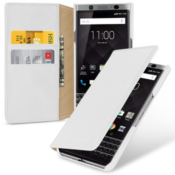 Кожаный чехол портмоне (премиум нат. кожа) для BlackBerry KEYone  Белый