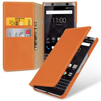 Кожаный чехол портмоне (премиум нат. кожа) для BlackBerry KEYone  Оранжевый