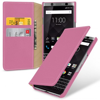 Кожаный чехол портмоне (премиум нат. кожа) для BlackBerry KEYone  Розовый