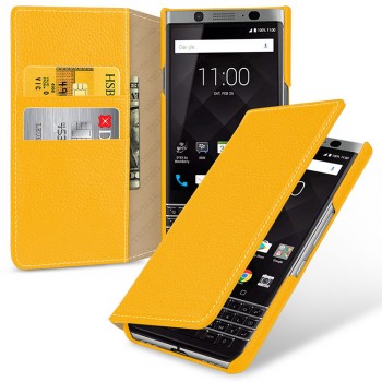 Кожаный чехол портмоне (премиум нат. кожа) для BlackBerry KEYone  Желтый