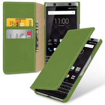 Кожаный чехол портмоне (премиум нат. кожа) для BlackBerry KEYone  Зеленый