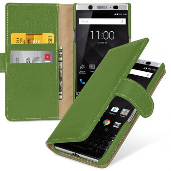 Кожаный чехол портмоне (премиум нат. кожа) с крепежной застежкой для BlackBerry KEYone  Зеленый