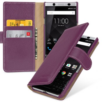 Кожаный чехол портмоне (премиум нат. кожа) с крепежной застежкой для BlackBerry KEYone  Фиолетовый