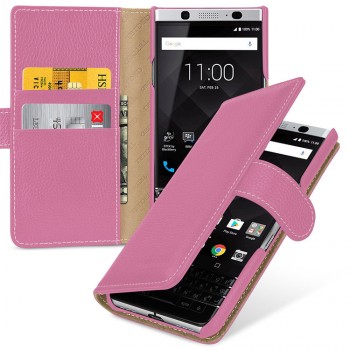 Кожаный чехол портмоне (премиум нат. кожа) с крепежной застежкой для BlackBerry KEYone  Розовый