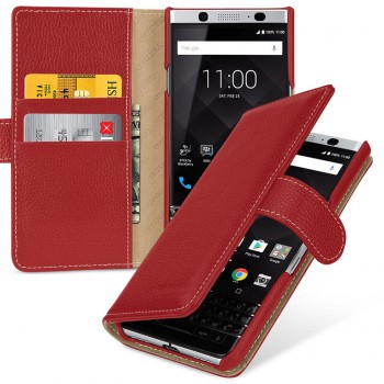 Кожаный чехол портмоне (премиум нат. кожа) с крепежной застежкой для BlackBerry KEYone  Красный