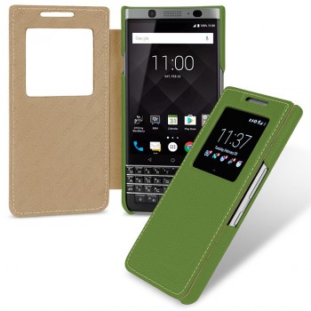 Кожаный чехол горизонтальная книжка (премиум нат. кожа) с окном вызова для BlackBerry KEYone  Зеленый